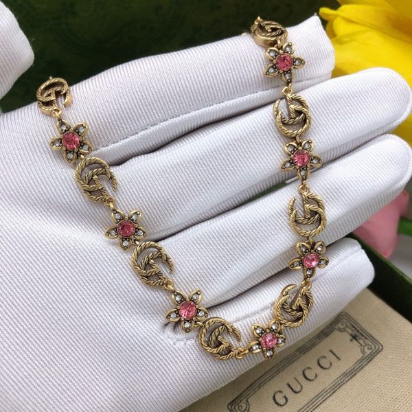 18K Double G Interlocking G Red Flowers Necklace - 图片 3