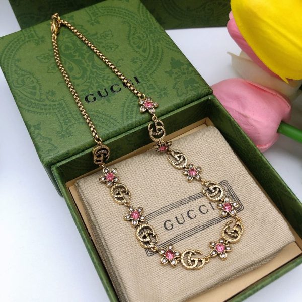 18K Double G Interlocking G Red Flowers Necklace - 图片 5