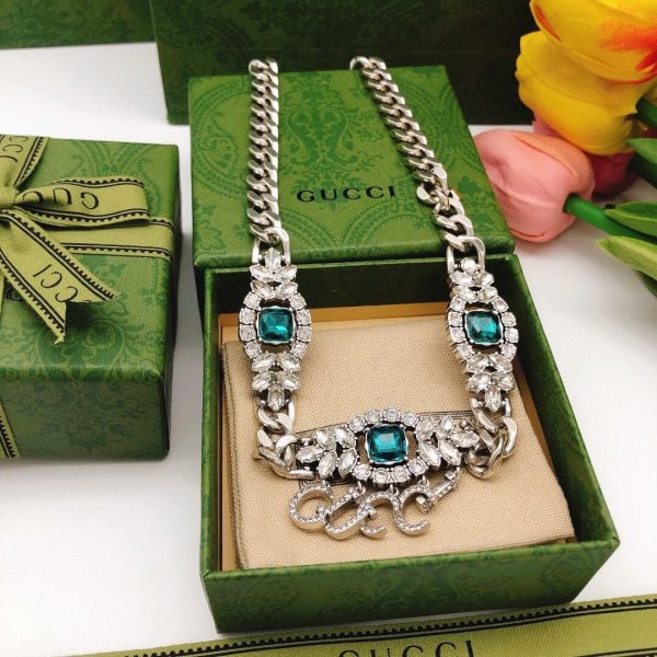 18K Double G Script Diamonds Necklace - 图片 2