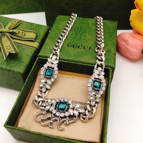 18K Double G Script Diamonds Necklace - 图片 3