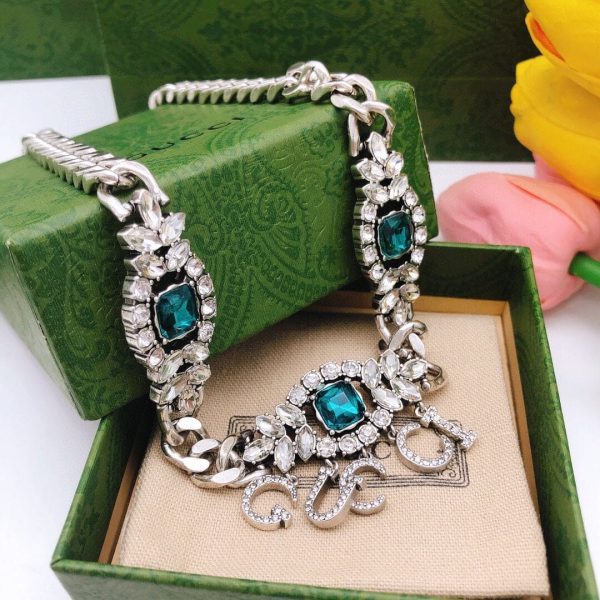 18K Double G Script Diamonds Necklace - 图片 4