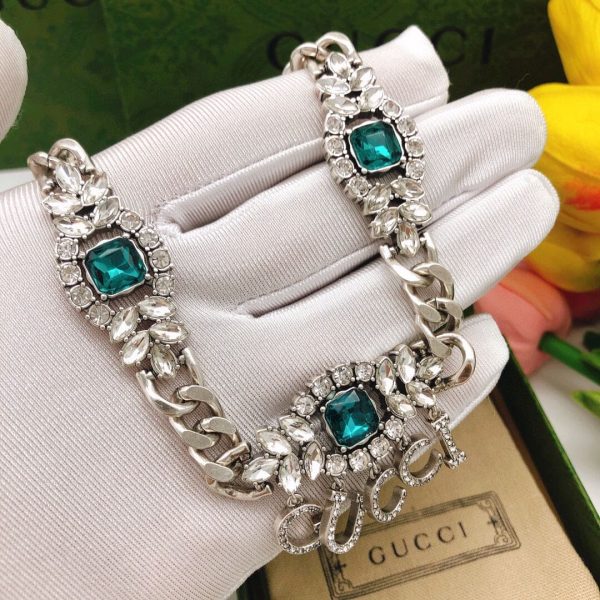 18K Double G Script Diamonds Necklace - 图片 5