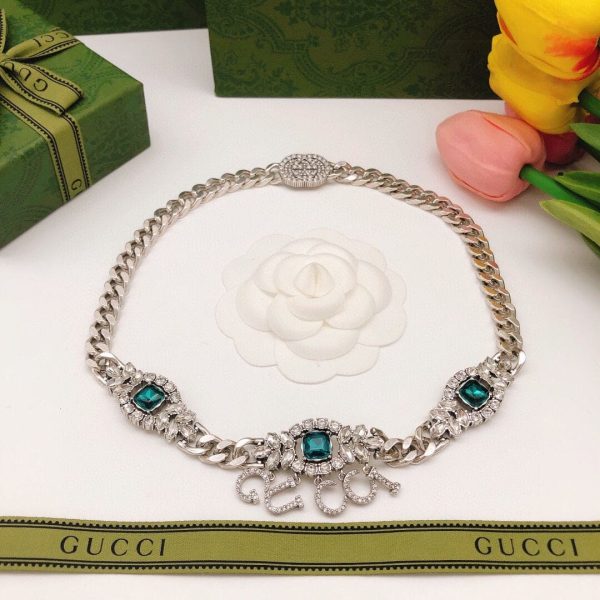 18K Double G Script Diamonds Necklace - 图片 6