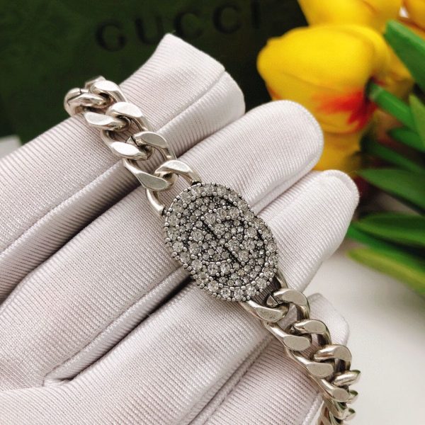 18K Double G Script Diamonds Necklace - 图片 8