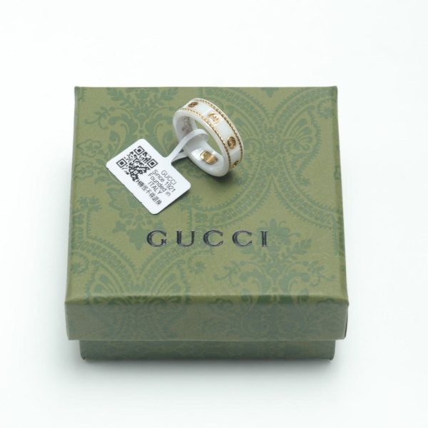 18K Double G Interlocking G Icon White Zirconia Ring - 图片 8