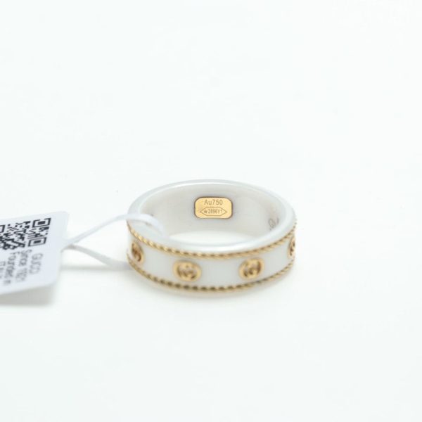18K Double G Interlocking G Icon White Zirconia Ring - 图片 9