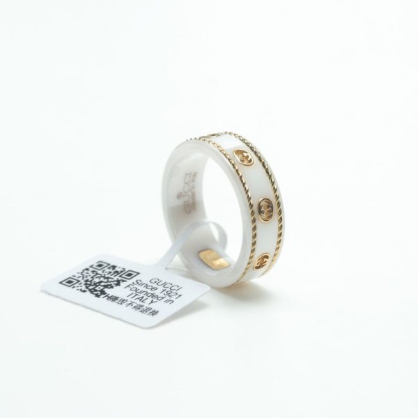 18K Double G Interlocking G Icon White Zirconia Ring - 图片 6