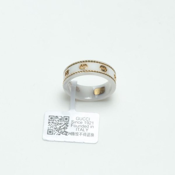 18K Double G Interlocking G Icon White Zirconia Ring - 图片 7