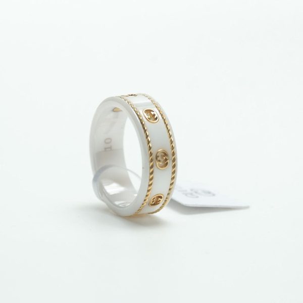 18K Double G Interlocking G Icon White Zirconia Ring - 图片 18