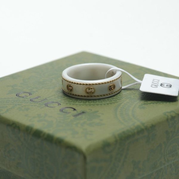 18K Double G Interlocking G Icon White Zirconia Ring - 图片 19