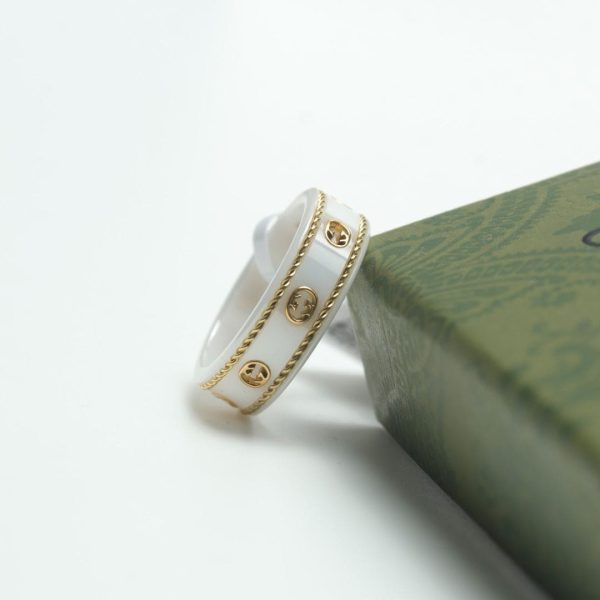 18K Double G Interlocking G Icon White Zirconia Ring - 图片 20