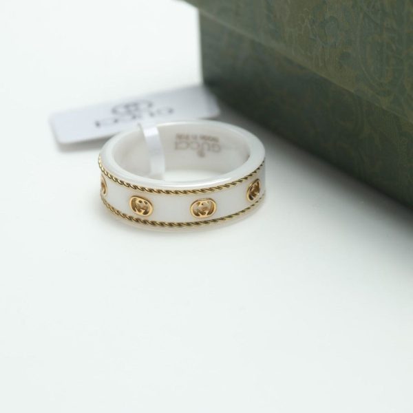 18K Double G Interlocking G Icon White Zirconia Ring - 图片 4