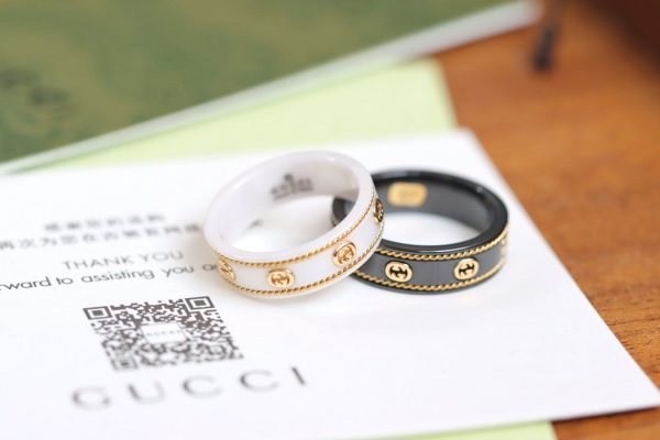 18K Double G Interlocking G Icon Black Corundum Ring - 图片 6