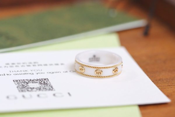 18K Double G Interlocking G Icon White Zirconia Ring - 图片 12