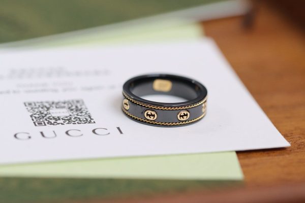 18K Double G Interlocking G Icon Black Corundum Ring - 图片 4