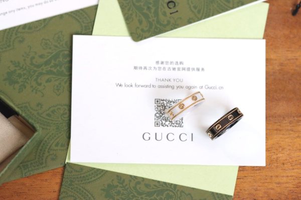 18K Double G Interlocking G Icon Black Corundum Ring - 图片 7
