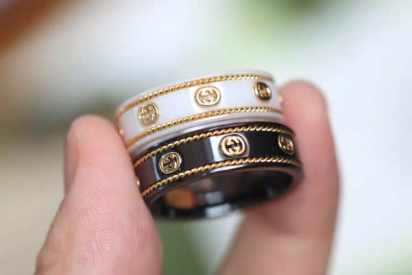 18K Double G Interlocking G Icon Black Corundum Ring - 图片 9
