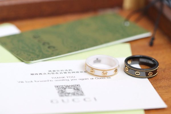 18K Double G Interlocking G Icon Black Corundum Ring - 图片 10