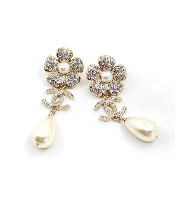 18K CC Pearl Flowers Earrings - 图片 5