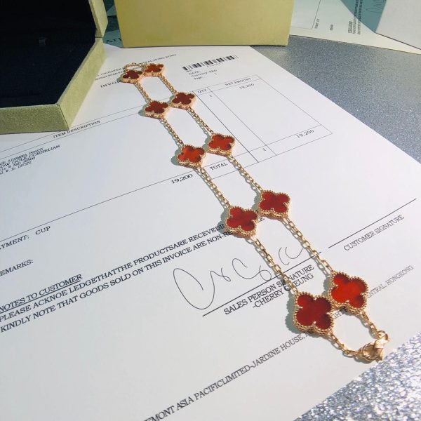 18K Vintage Alhambra Carnelian 10 Motifs Necklace - 图片 2