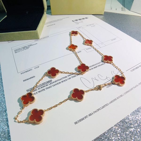 18K Vintage Alhambra Carnelian 10 Motifs Necklace - 图片 7