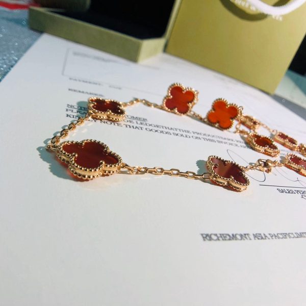 18K Vintage Alhambra Carnelian 10 Motifs Necklace - 图片 8