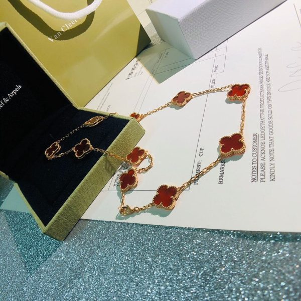 18K Vintage Alhambra Carnelian 10 Motifs Necklace - 图片 10