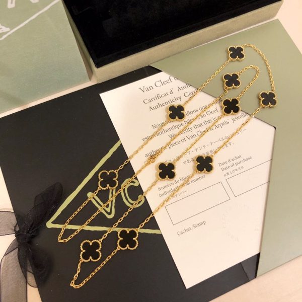 18K Vintage Alhambra Black 10 Motifs Clover Necklace - 图片 8