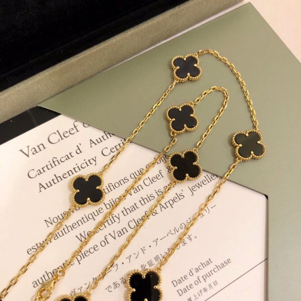 18K Vintage Alhambra Black 10 Motifs Clover Necklace - 图片 10