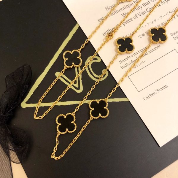 18K Vintage Alhambra Black 10 Motifs Clover Necklace - 图片 11