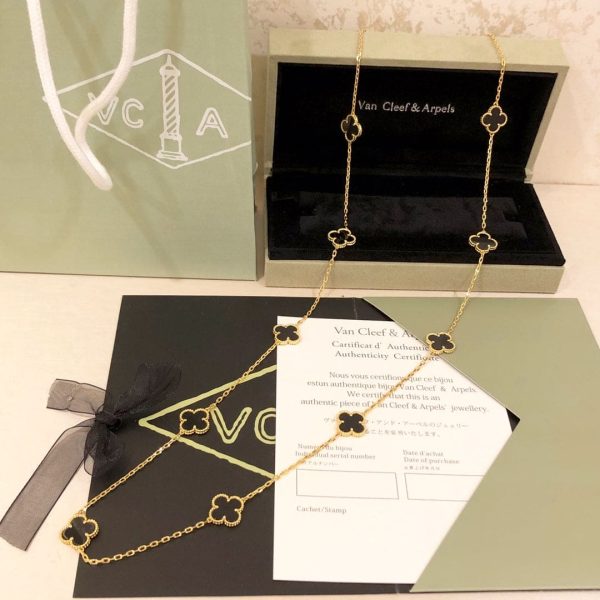 18K Vintage Alhambra Black 10 Motifs Clover Necklace - 图片 13