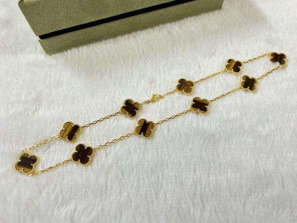18K Vintage Alhambra Tiger Eye 10 Motifs Necklace - Image 4