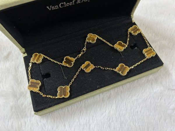 18K Vintage Alhambra Tiger Eye 10 Motifs Necklace - Image 6