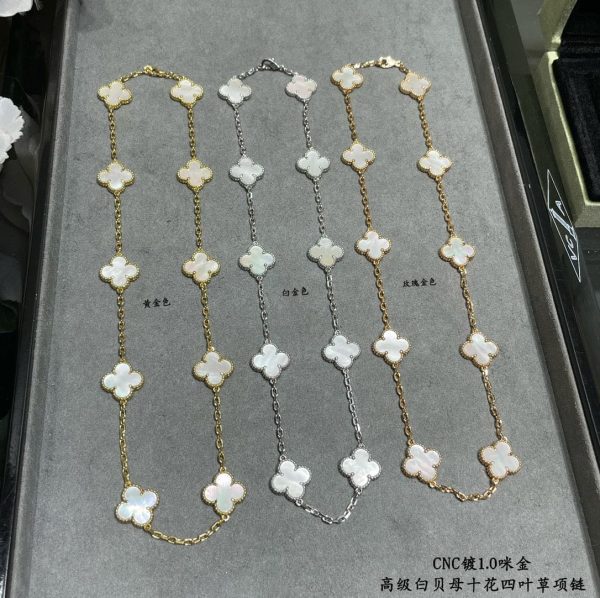 18K Vintage Alhambra Pearl 10 Motifs Necklace - Image 5