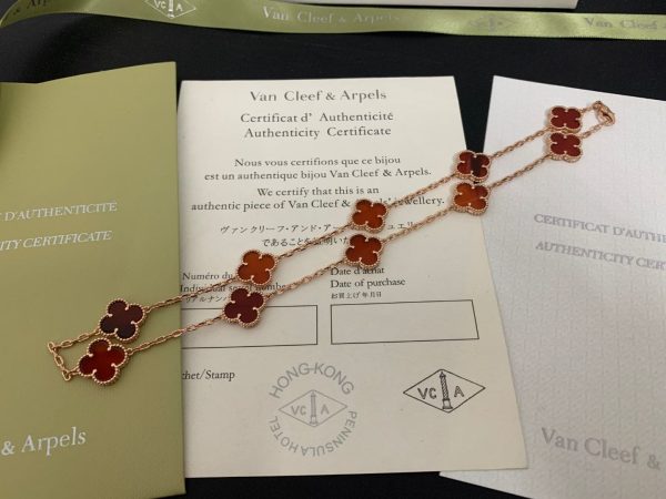 18K Vintage Alhambra Carnelian 10 Motifs Necklace - 图片 11