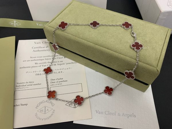 18K Vintage Alhambra Carnelian 10 Motifs Necklace - 图片 6
