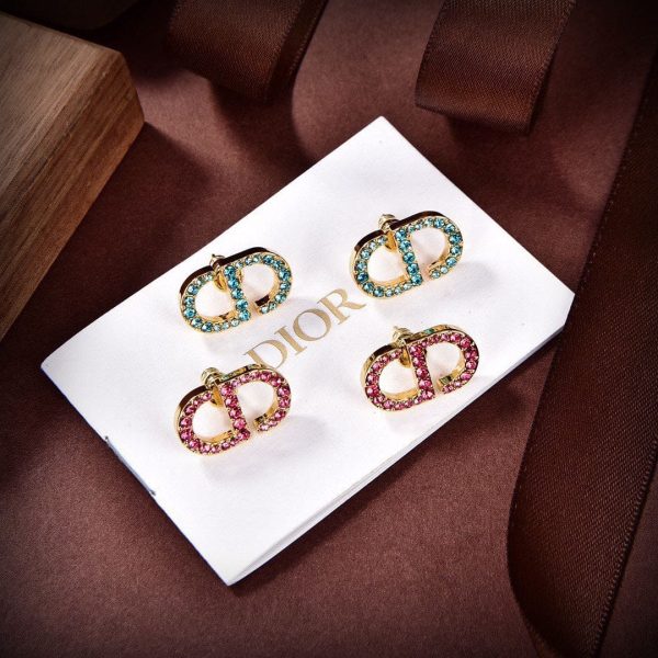 18K Petit CD Stud Fuchsia Crystals Earrings - 图片 7