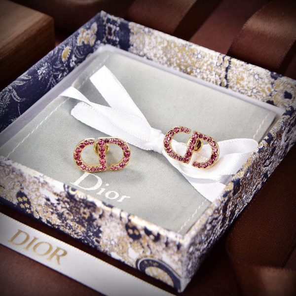 18K Petit CD Stud Fuchsia Crystals Earrings - 图片 5