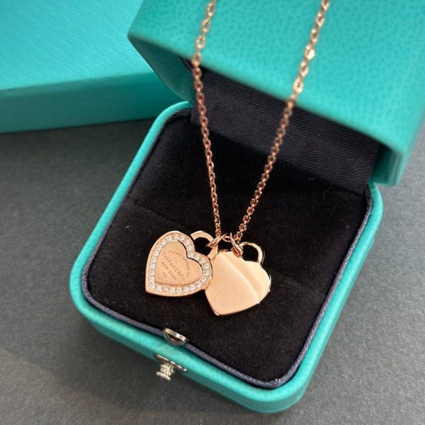 18K T Red Double Heart Diamond Necklaces - 图片 2