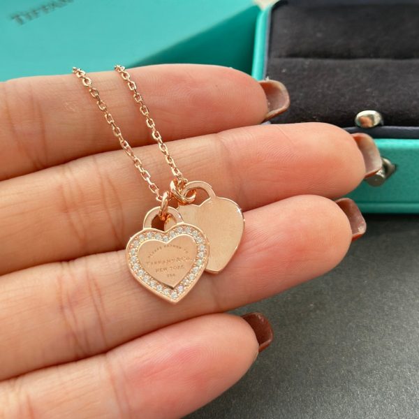18K T Red Double Heart Diamond Necklaces - 图片 3