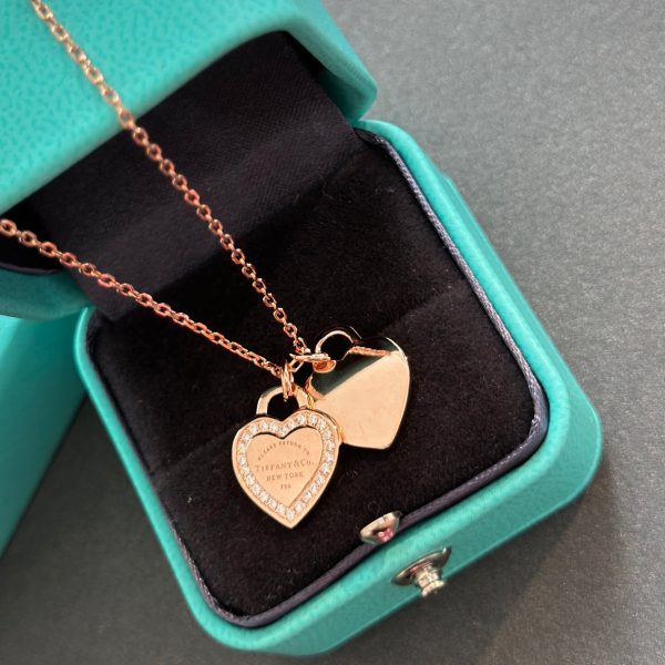 18K T Red Double Heart Diamond Necklaces - 图片 4