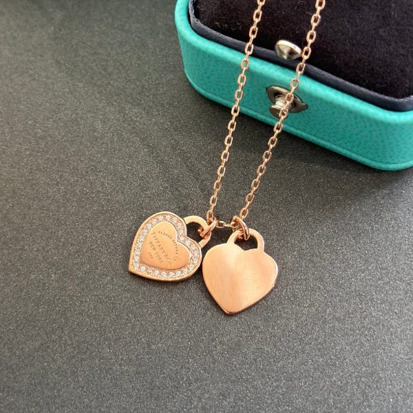 18K T Red Double Heart Diamond Necklaces - 图片 5