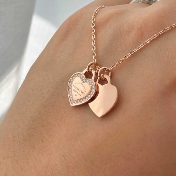 18K T Red Double Heart Diamond Necklaces - 图片 6