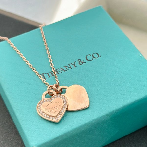 18K T Red Double Heart Diamond Necklaces - 图片 8