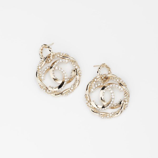 18K CC Round Diamond Earrings