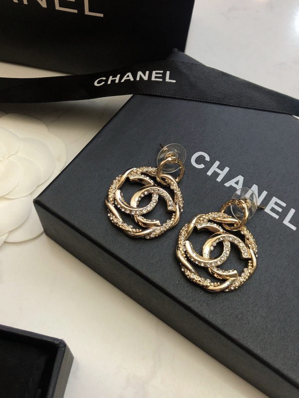 18K CC Round Diamond Earrings - 图片 5