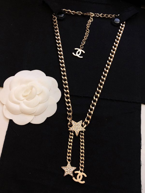 18K CC Rhinestone Star Chain Necklace - 图片 2