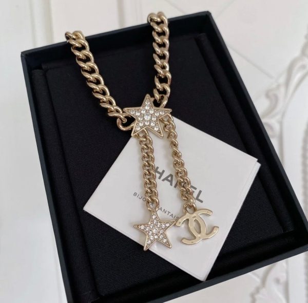 18K CC Rhinestone Star Chain Necklace - 图片 5