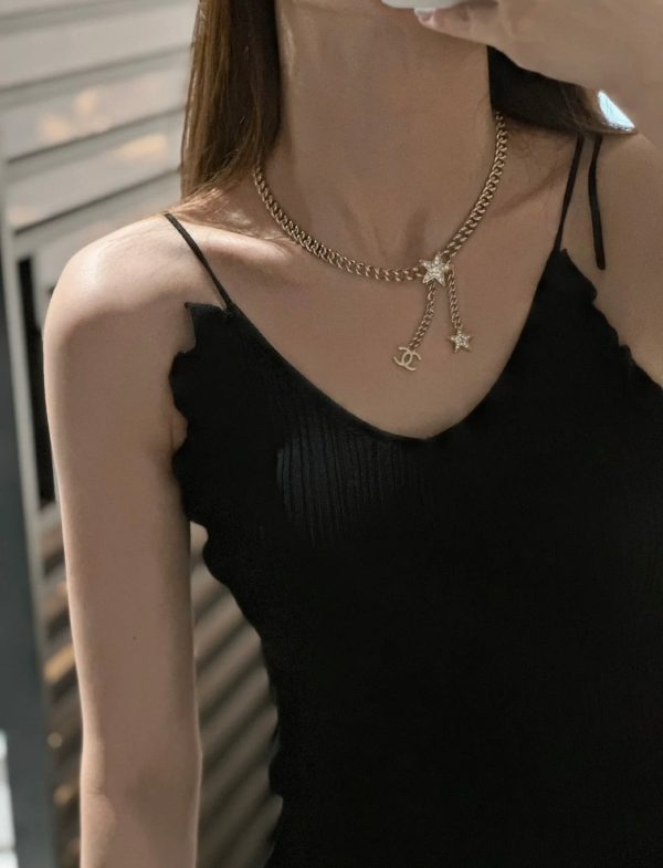 18K CC Rhinestone Star Chain Necklace - 图片 3