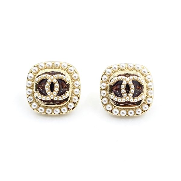 18K CC Square Crystal Earrings